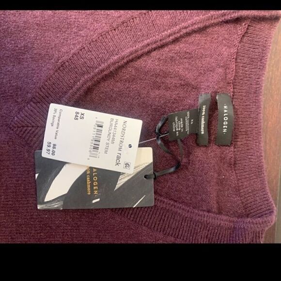 Halogen V neck 100% cashmere sweater size XS burgundy, NWT - Picture 9 of 11